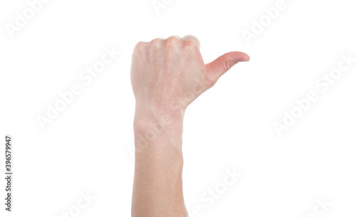 male hand on a white background shows like. Copy space