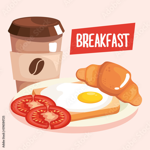 Breakfast egg over toast with coffee design, food meal and fresh theme Vector illustration
