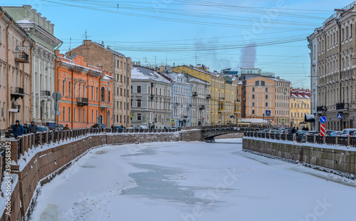 Walk on a sunny winter evening  in St. Petersburg.