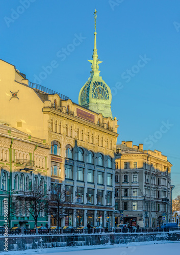 Walk on a sunny winter evening  in St. Petersburg. photo