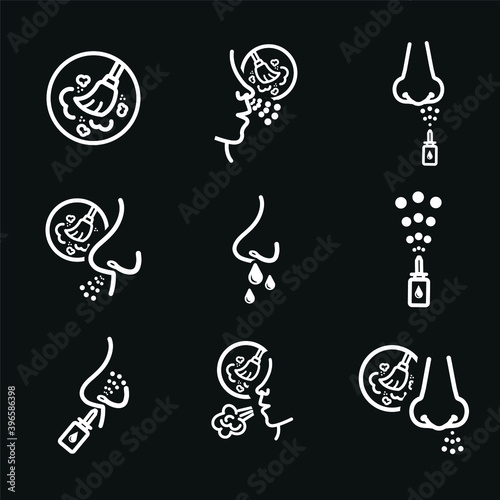 Vector image. Icon of a nose with a broom. Dust allergy symbol.