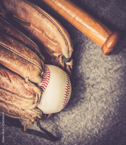 Wallpaper Mural vintage old baseball glove vith ball and bat Torontodigital.ca