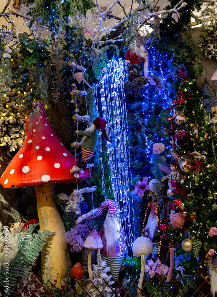 Fototapeta premium Close up for a Decorated Christmas tree. Holiday Background.