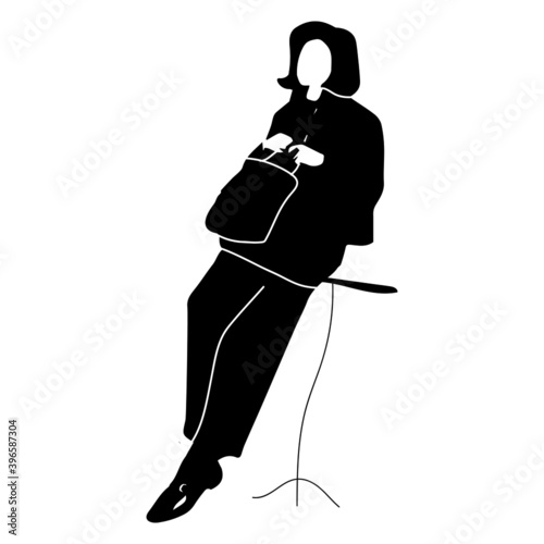 Silhouette of a woman with a bag. Vector illustration.