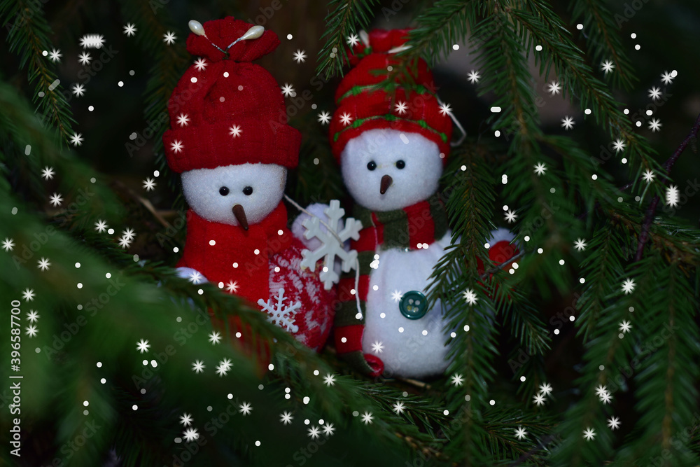 Fototapeta premium snowman and christmas tree