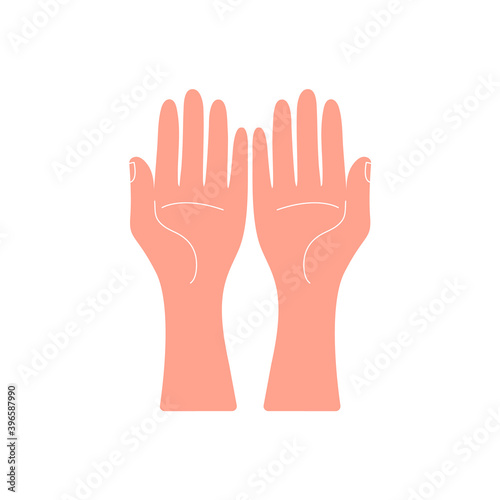Two hands side by side, palms up. Vector illustration, flat cartoon minimal design, isolated on white background, top view, eps 10.