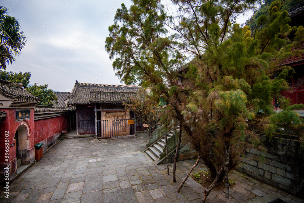 Prince Slope (Fuzhenguan) - famous sacred Taizi Po Temple (Guzheng Guam) located on Lion Peak of Wudang Mountain, Wudang, Hubei province, China Prince Slope (Fuzhenguan) - famous sacred Taizi Po Temple (Guzheng Guam) located on Lion Peak of Wudang Mountain, Wudang, Hubei province, China