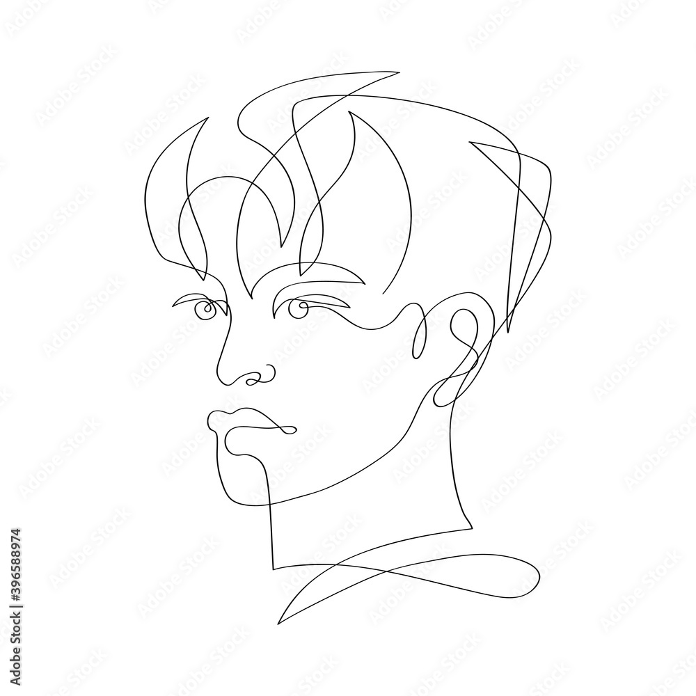 Continuous one line drawing. Abstract portrait of young man asian appearance in minimalist modern style Continuous one line drawing. Abstract portrait of young man asian appearance in minimalist modern style
