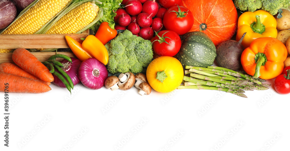 Pile of different fresh vegetables on white background Pile of different fresh vegetables on white background