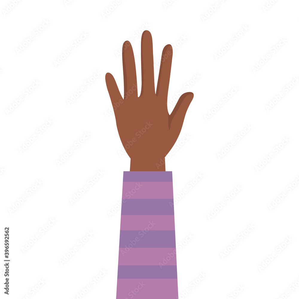 Fototapeta premium afro hand human up protesting with purple sleeve vector illustration design