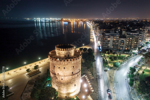 White Tower square the night, in Thessaloniki, Greece