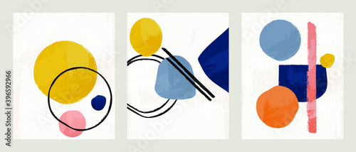 Set 3 illustration vector EPS 10 print hand draw painted abstract shapes geometry contemporary aesthetic mid century Scandinavian nordic
