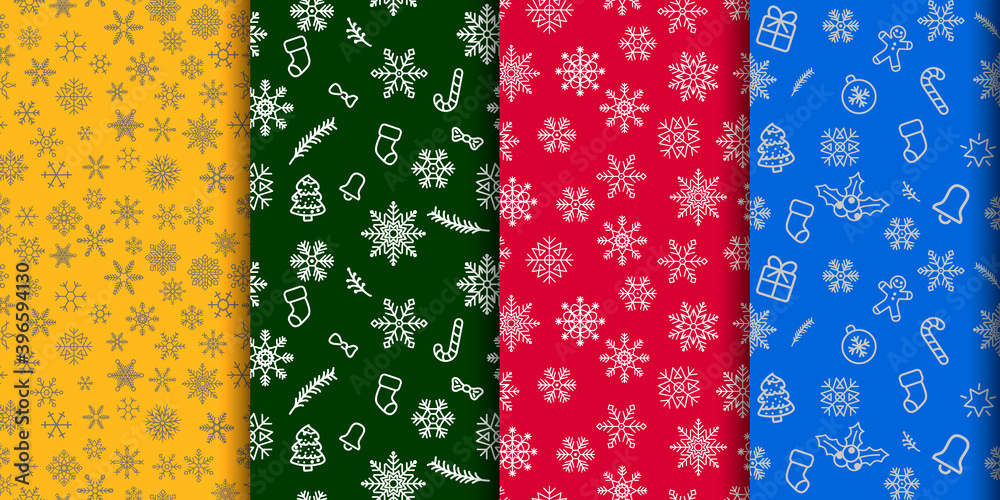Set of attractive seamless patterns. Great for wrapping paper production. Merry Christmas ! Set of attractive seamless patterns. Great for wrapping paper production. Merry Christmas !