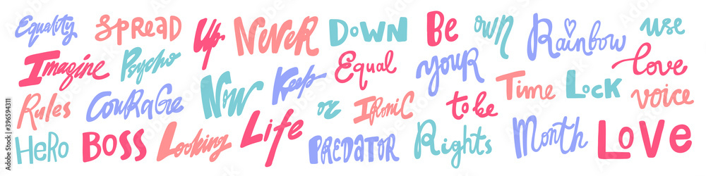Vector hand drawn sticker logo words set collection. Vector hand drawn sticker logo words set collection.