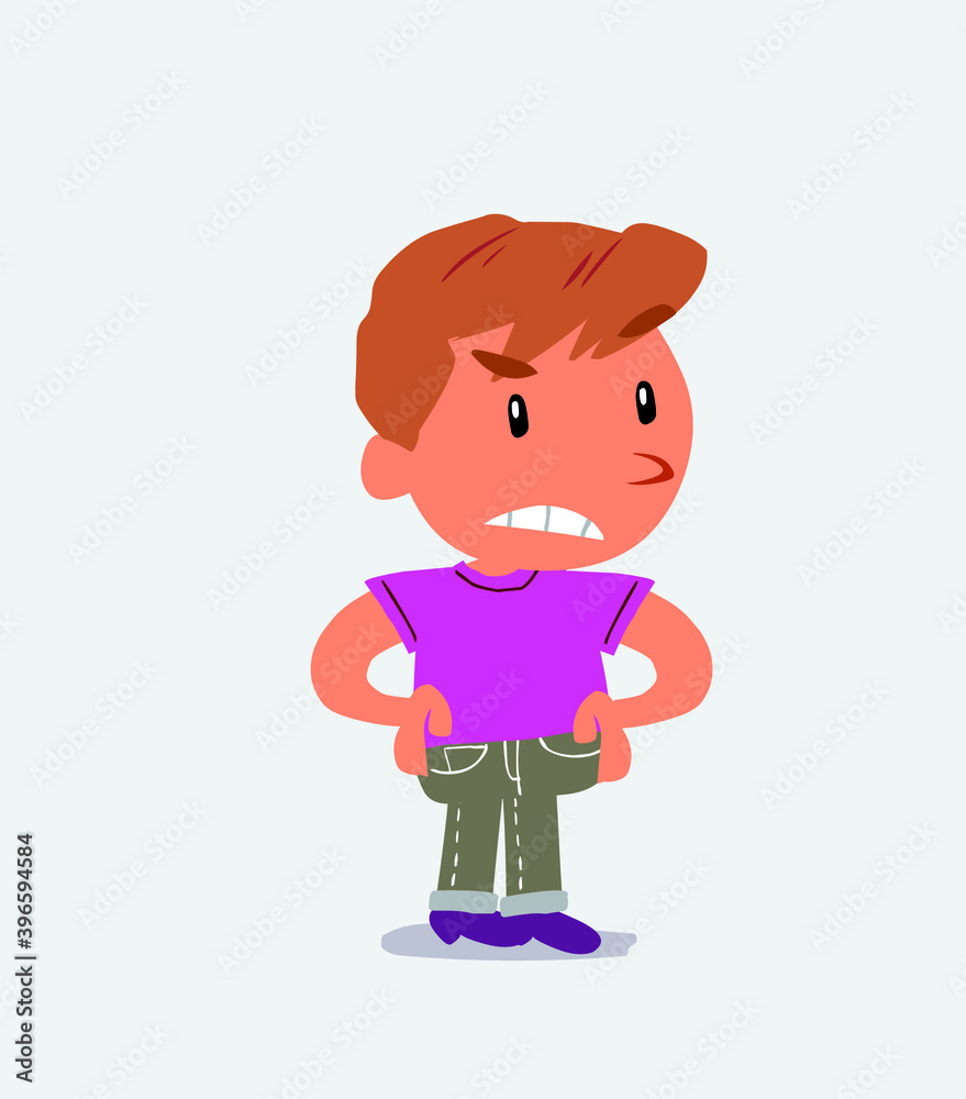 Angry cartoon character of little boy on jeans