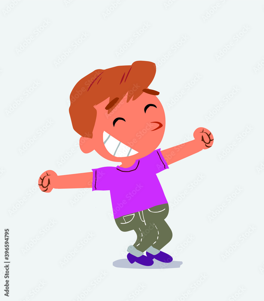 Euphoric little boy on jeans in funny cartoon character Euphoric little boy on jeans in funny cartoon character