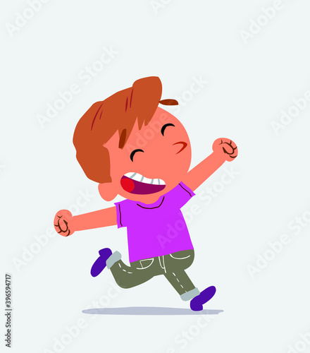  cartoon character of little boy on jeans running very euphoric