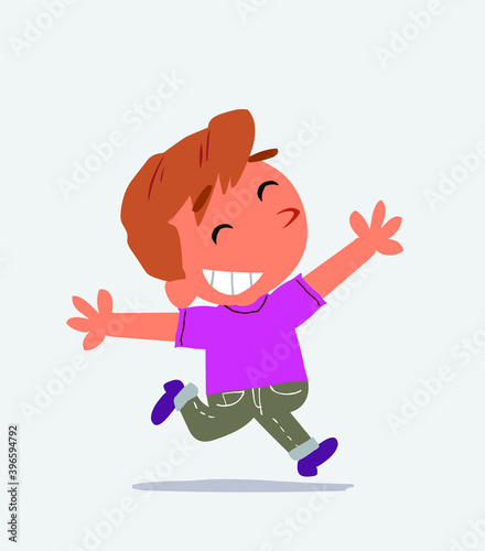  cartoon of little boy on jeans running euphoric