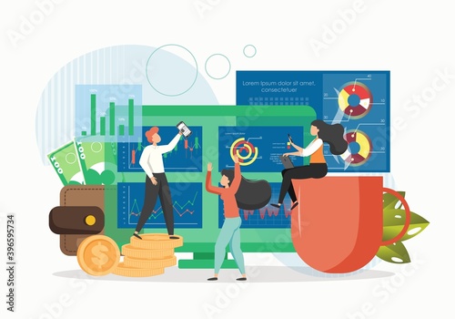 Stock market and trading concept flat vector illustration.
