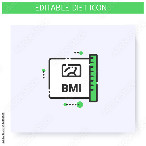 Body mass index line icon. Body weight control. Fat measurement method. Diet. Weight loss. Portion control. Calorie count. Slimming concept. Isolated vector illustration. Editable stroke 