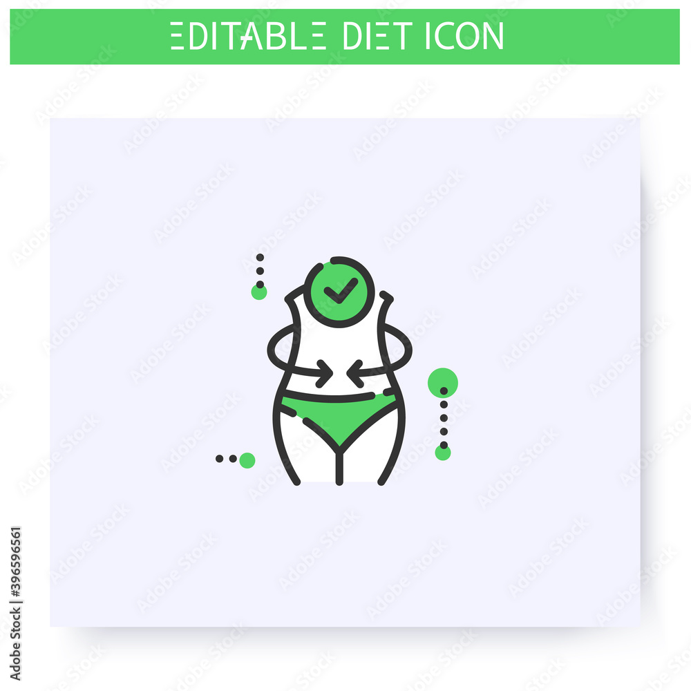 Successful diet line icon. Slim and fit body. Healthy nutrition. Dietary eating. After diet. Weight loss. Slimming concept. Isolated vector illustration. Editable stroke Successful diet line icon. Slim and fit body. Healthy nutrition. Dietary eating. After diet. Weight loss. Slimming concept. Isolated vector illustration. Editable stroke