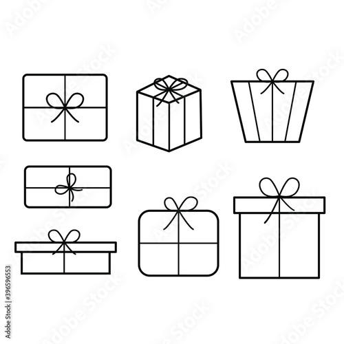 Set of gifts icons in line style on white isolated background. Contour vector drawings, icons.
