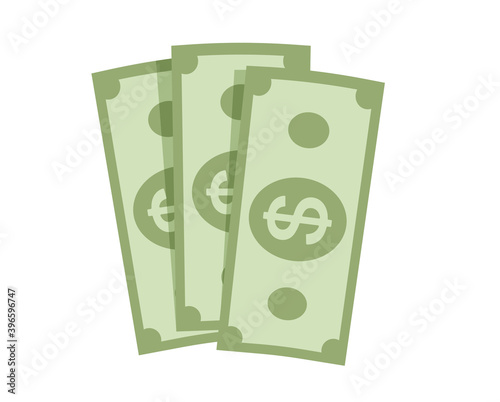 Money pile vector, cash stack paper or heap of dollar banknotes flat cartoon illustration, currency bindle isolated on white modern design