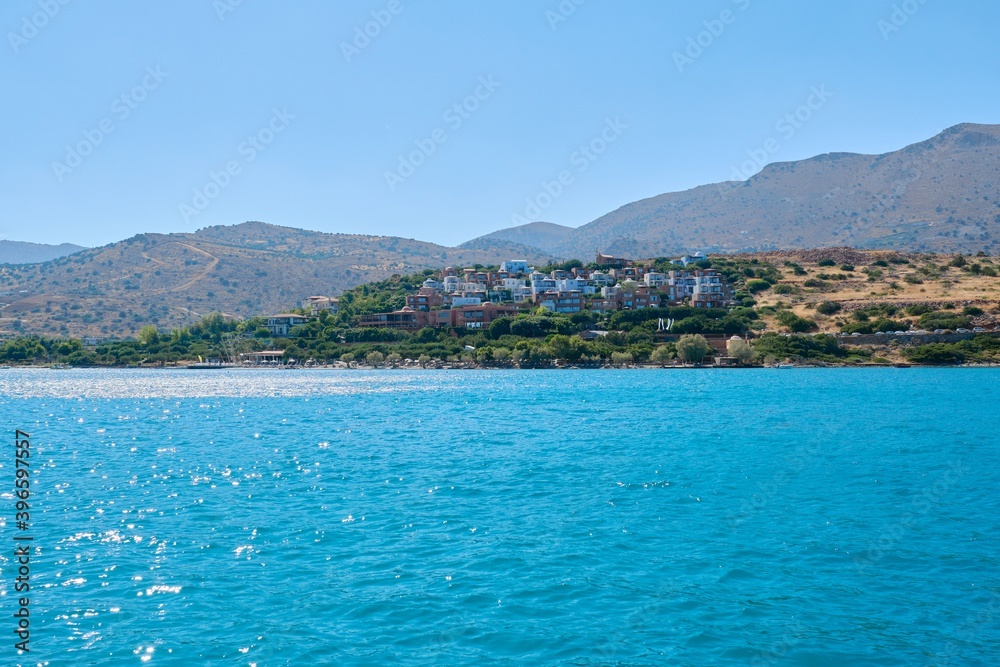 Aegean sea, Greek islands, Crete, photo of the island view from the sea