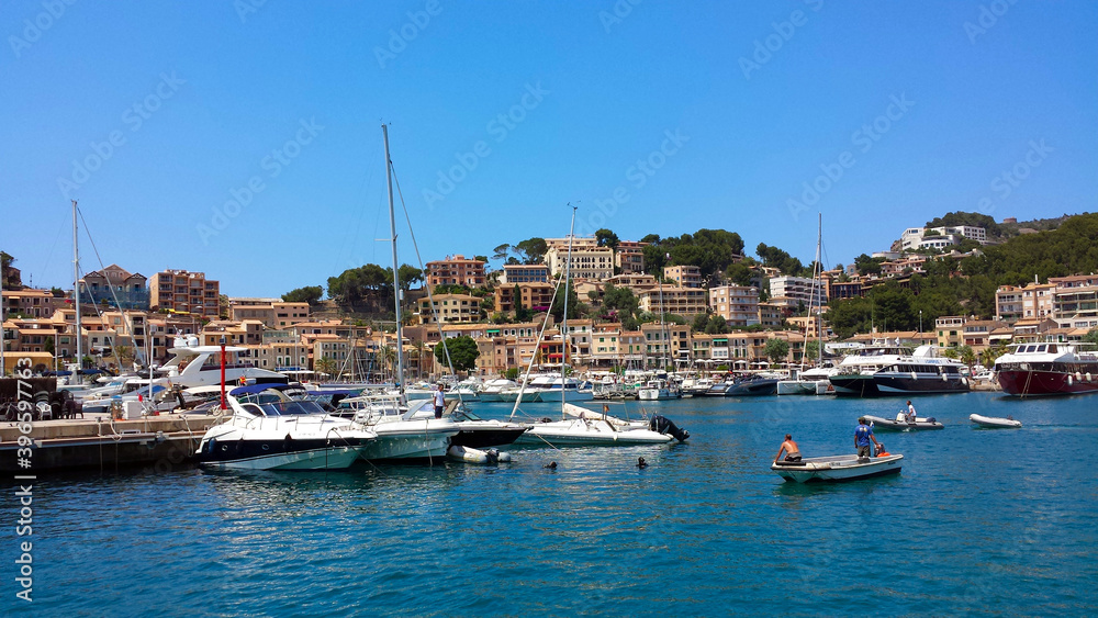 Beautiful harbour scenery of Port of Soller (Puerto de Soller), Mallorca , Spain