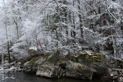 snowy across the river