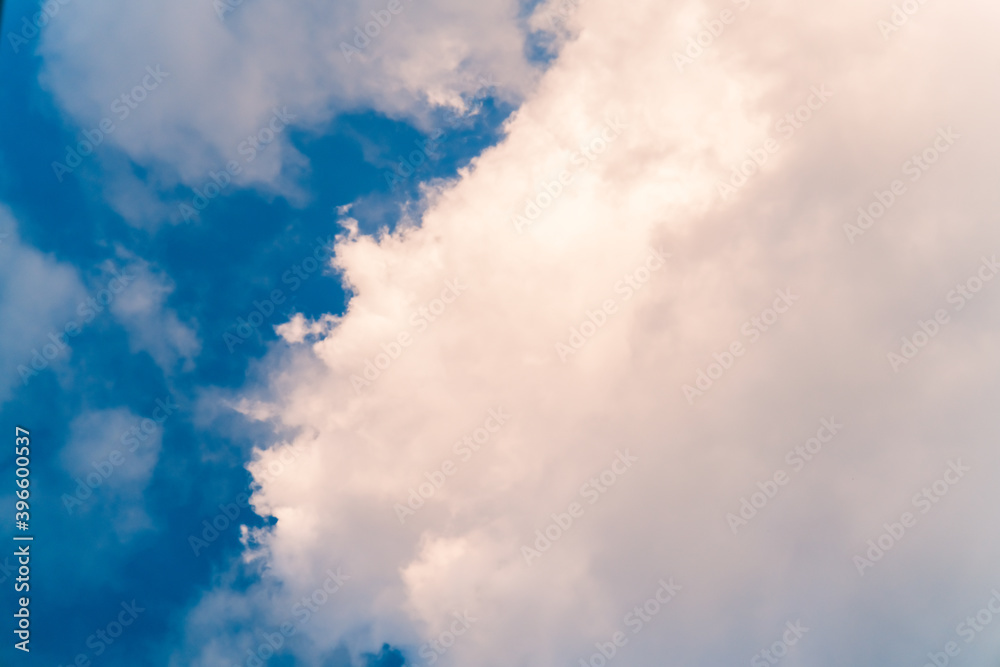 selective focus of soft white clouds against blue sky background.