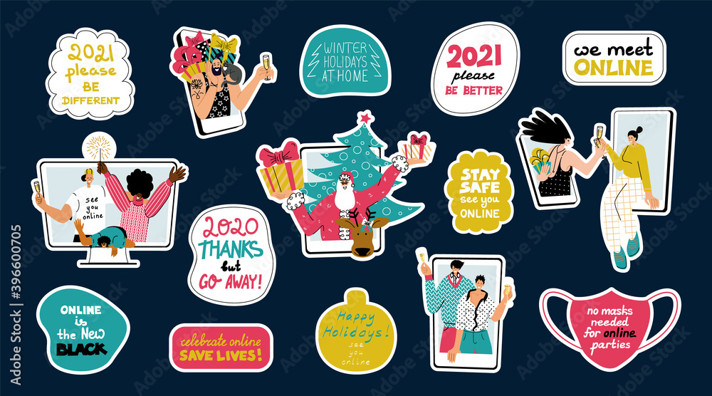 Vector set of isolated stickers of characters family friends ...