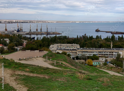 Crimean peninsula, the city of Feodosia. View from Mount Mitrtdat to the city and the Black Sea.