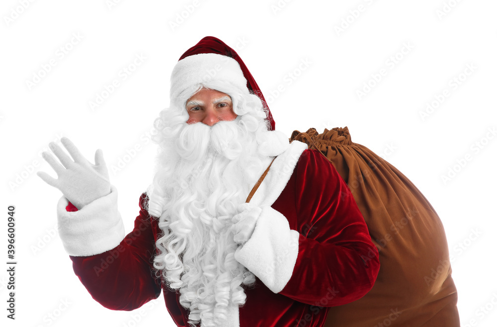 Santa Claus with sack on white background Santa Claus with sack on white background