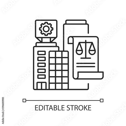 Legal entity linear icon. Modern entrepreneurship, business office rent contract thin line customizable illustration. Contour symbol. Vector isolated outline drawing. Editable stroke