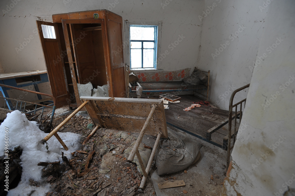 Inside house in abandoned village of Chernobyl zone Inside house in abandoned village of Chernobyl zone