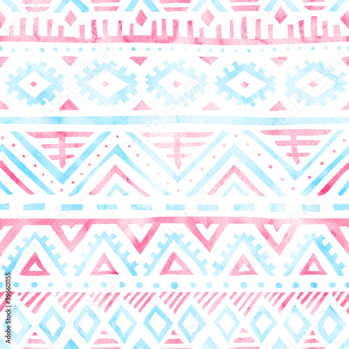 Seamless watercolor pattern. Bohemian geometric print. Ethnic and tribal motives. Vector illustration.