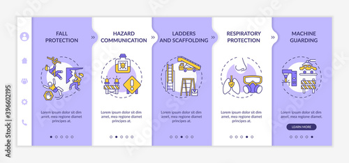 Top workplace safety violations onboarding vector template. Protection from high places falling. Responsive mobile website with icons. Webpage walkthrough step screens. RGB color concept