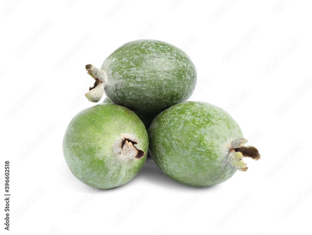Delicious fresh feijoa fruits on white background Delicious fresh feijoa fruits on white background