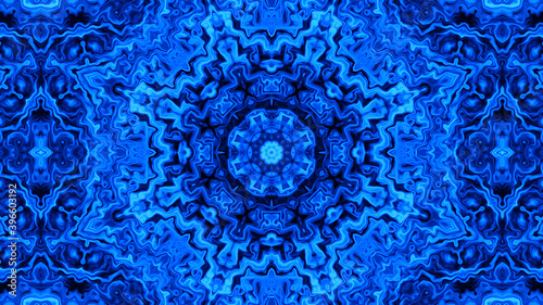 Cold blue winter fairytale kaleidoscope background pattern with concentric cobalt icy gradient elements
