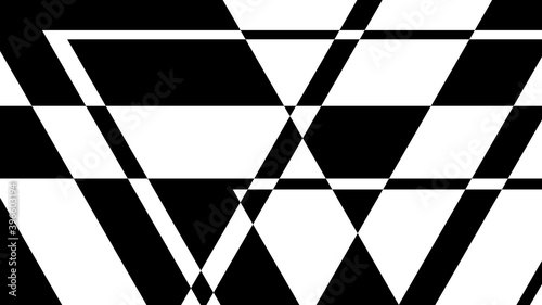 Minimalistic black and white geometric background with interacting triangles of different size