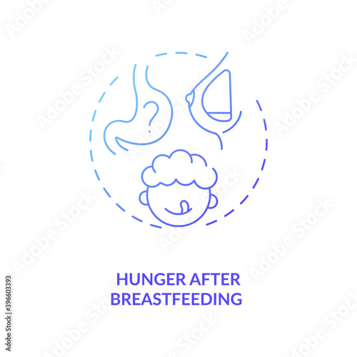 Hunger after breastfeeding concept icon. Introducing baby food requirements. Giving more healthy meals. Organic nutriton idea thin line illustration. Vector isolated outline RGB color drawing
