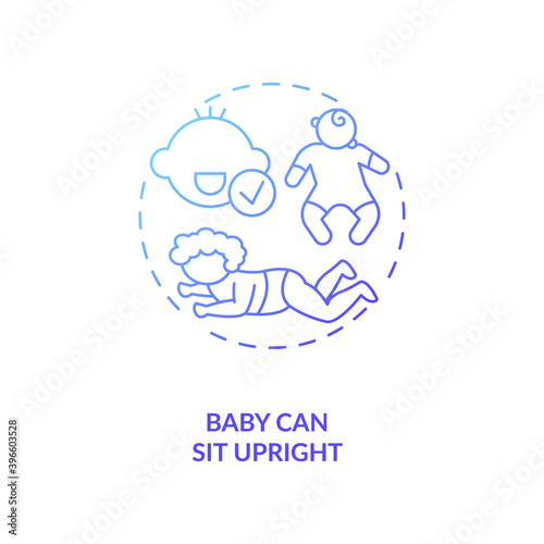 Baby can sit upright concept icon. Introducing baby healthy food requirements. Stabilize their bodies independently idea thin line illustration. Vector isolated outline RGB color drawing