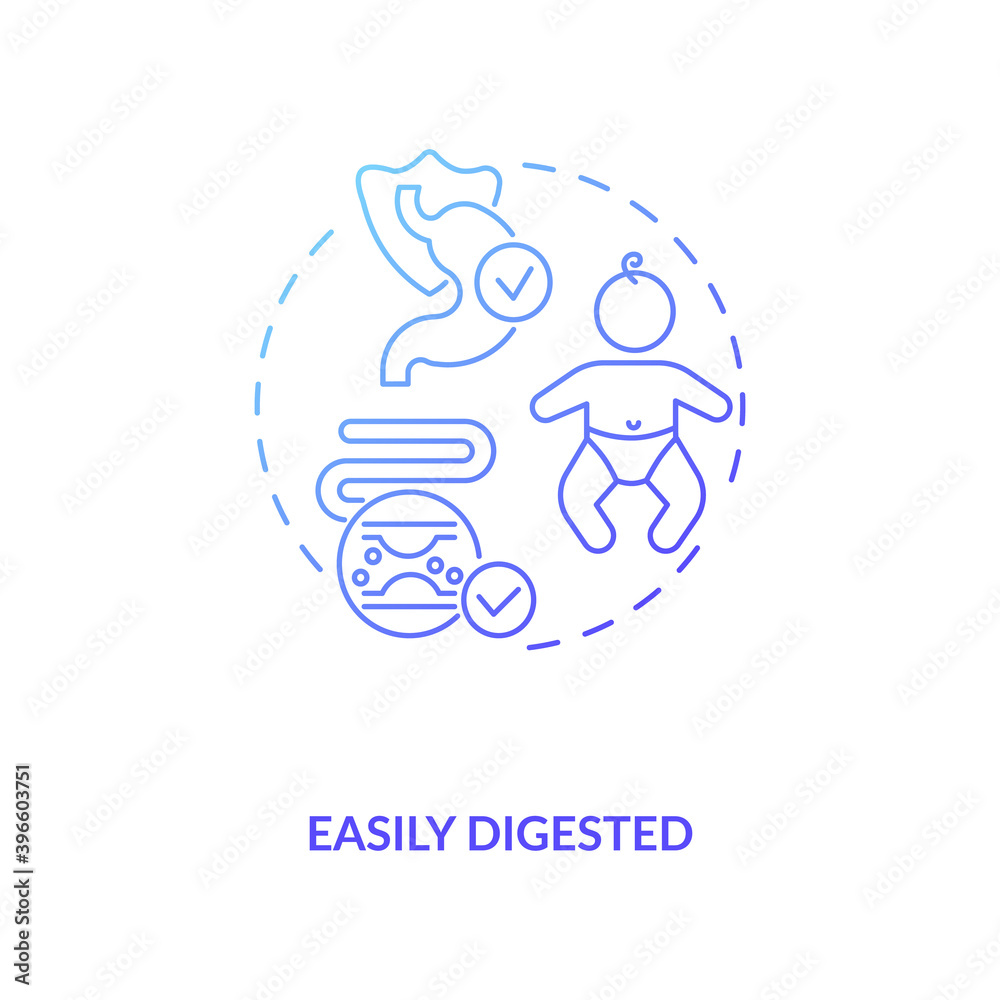 Easily digested concept icon. Breastfeeding benefits. Healthy working digestion system in your body. Strong organs idea thin line illustration. Vector isolated outline RGB color drawing Easily digested concept icon. Breastfeeding benefits. Healthy working digestion system in your body. Strong organs idea thin line illustration. Vector isolated outline RGB color drawing