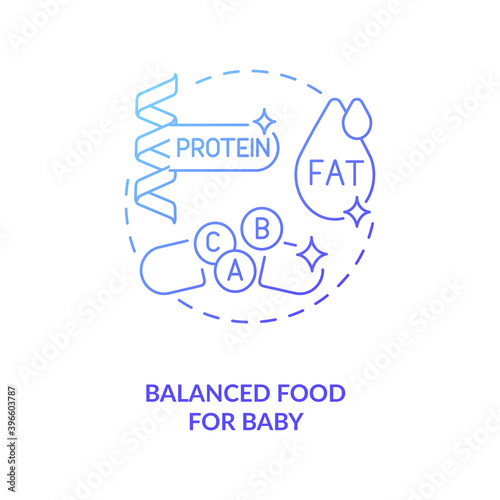 Balanced food for baby concept icon. Breastfeeding benefits. Lots of vitamins and minerals for body. Feeding newborn idea thin line illustration. Vector isolated outline RGB color drawing