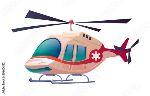Rescue emergency ambulance helicopter first aid medical transport isolated icon. Vector avian service vehicle, medical evacuation transport, pandemic plane. Hospital first aid aircraft, air flight