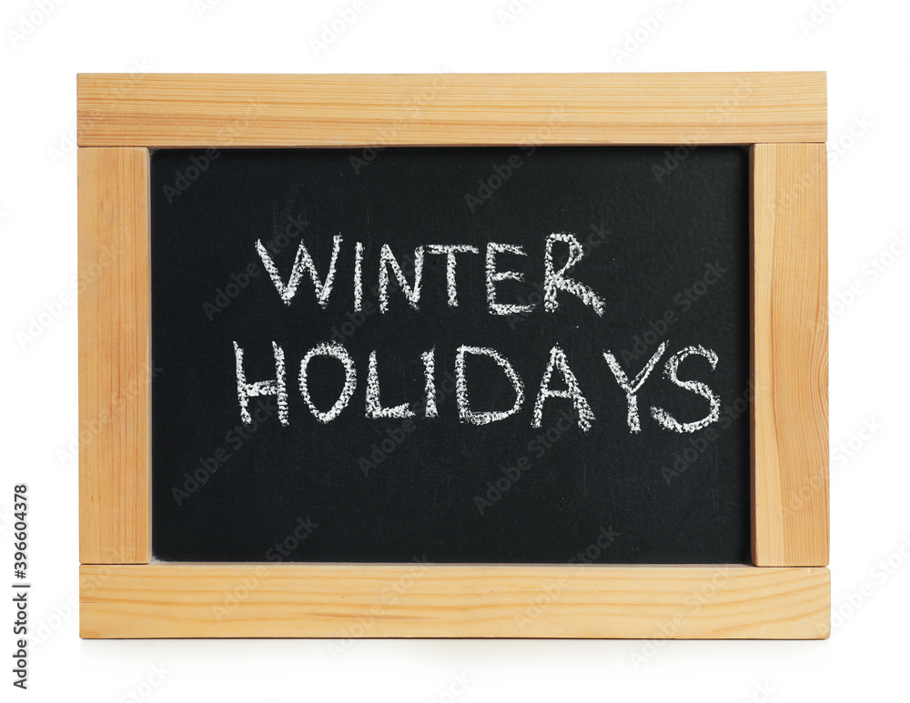 Blackboard with text Winter Holidays isolated on white Blackboard with text Winter Holidays isolated on white