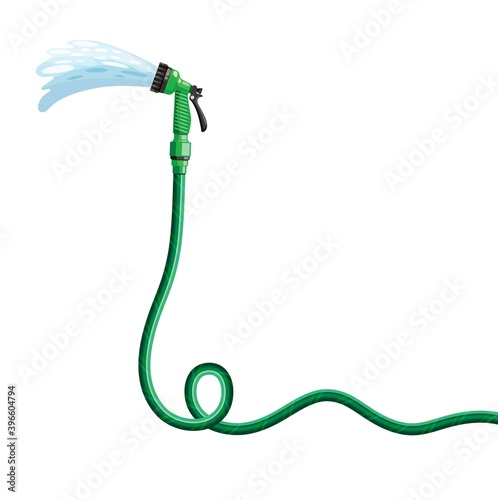 garden hose with watering can flat illustration. hand tool photo