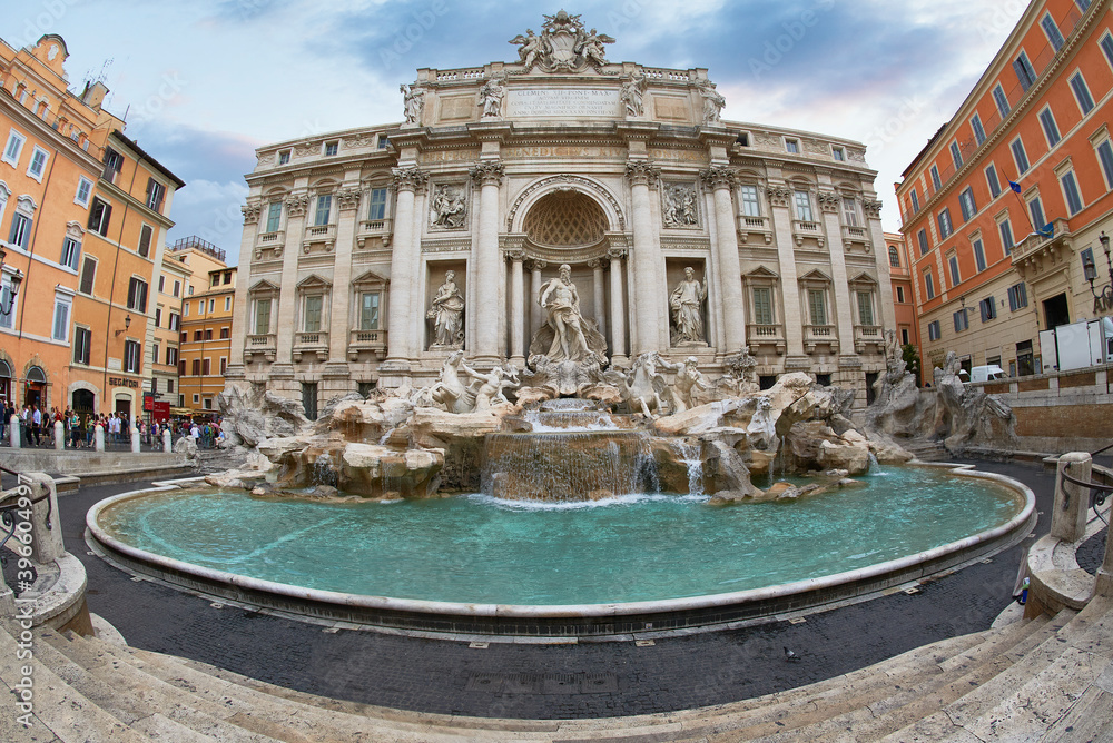 Front view of famous Fontana Di Trevi, Rome, Italy, Europe