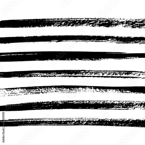 Rough textured brush drawn black stripes dry paint template. Grunge artistic background, striped pattern, decoration for text, lettering. Dynamic brushstrokes, painted streaks, bars, long smears set.